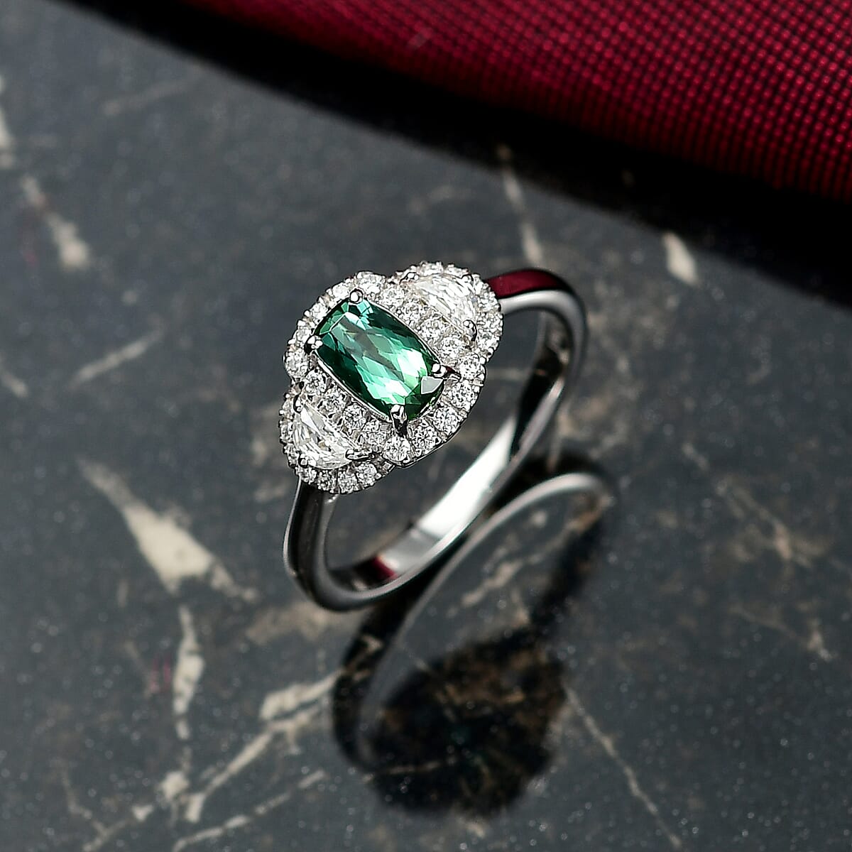 D'Joy Premium Santa Rosa Tourmaline and Moissanite 1.24 ctw Ring in Rhodium Over Sterling Silver (Size 6.0) image number 1