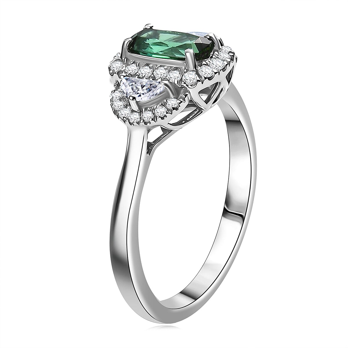 D'Joy Premium Santa Rosa Tourmaline and Moissanite 1.24 ctw Ring in Rhodium Over Sterling Silver (Size 6.0) image number 3