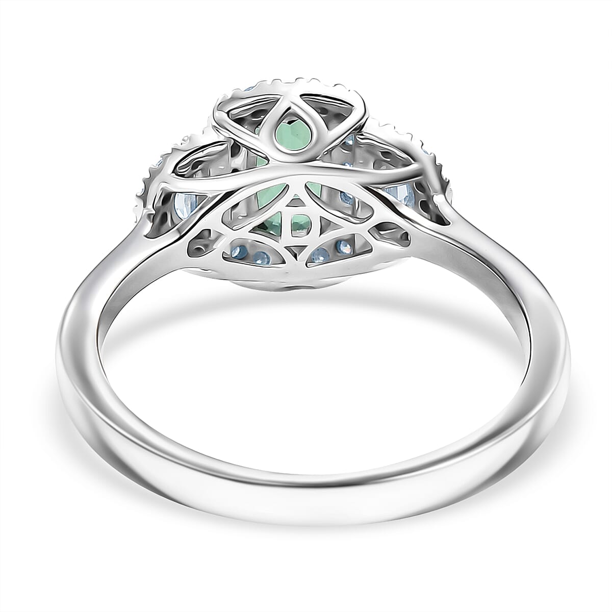 D'Joy Premium Santa Rosa Tourmaline and Moissanite 1.24 ctw Ring in Rhodium Over Sterling Silver (Size 6.0)