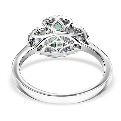 D'Joy Premium Santa Rosa Tourmaline and Moissanite 1.24 ctw Ring in Rhodium Over Sterling Silver (Size 6.0)