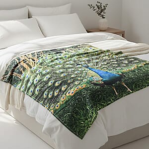 Livmore Green Peacock Pattern Digital Printed Flannel Blanket