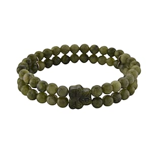 Connemara Marble 110.00 ctw Beaded Stretch 2-Row Bracelet
