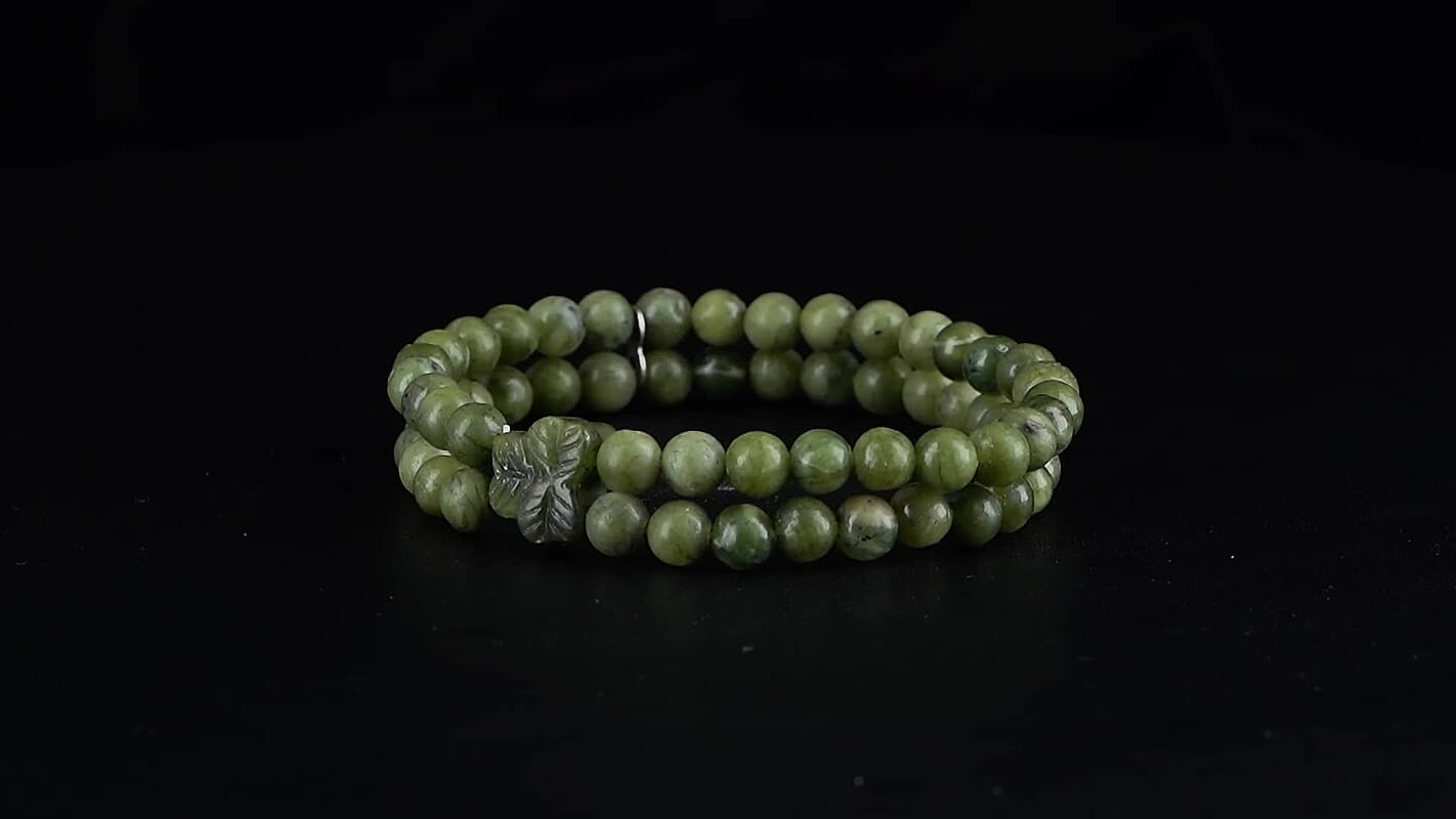 Connemara Marble 110.00 ctw Line of faith Beaded Stretch Bracelet with Leaf Charm