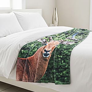 Livmore Green Digital Printed Flannel Blanket with Deer Pattern