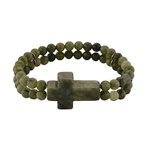 Connemara Marble 130.00 ctw Beaded Stretch Bracelet with Cross Charm