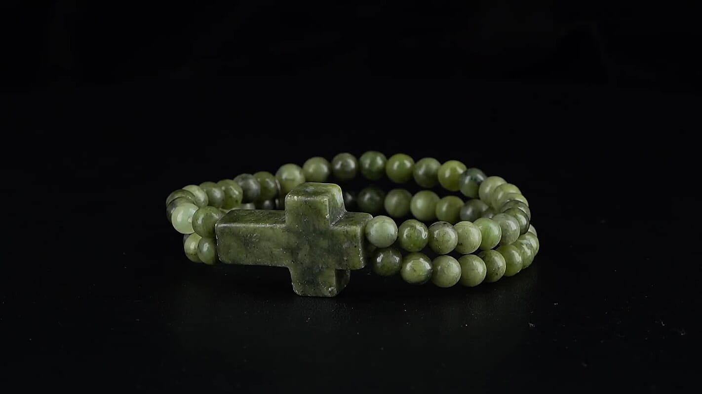 Connemara Marble 130.00 ctw Line of faith Beaded Stretch Bracelet with Cross Charm