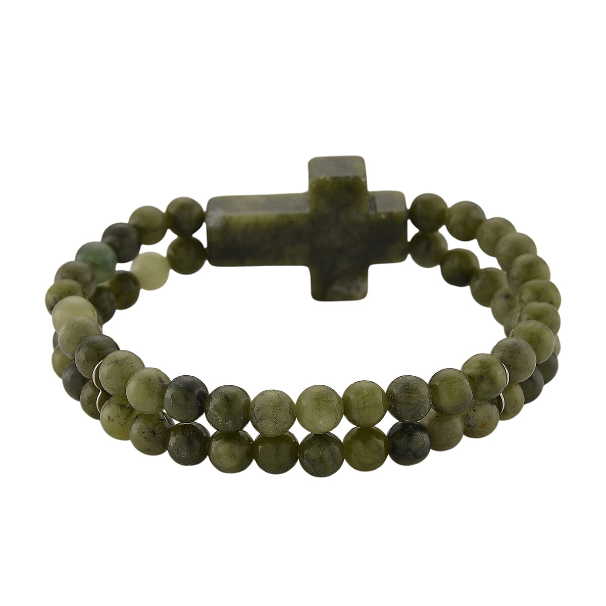 Connemara Marble 130.00 ctw Beaded Stretch Bracelet with Cross Charm image number 2