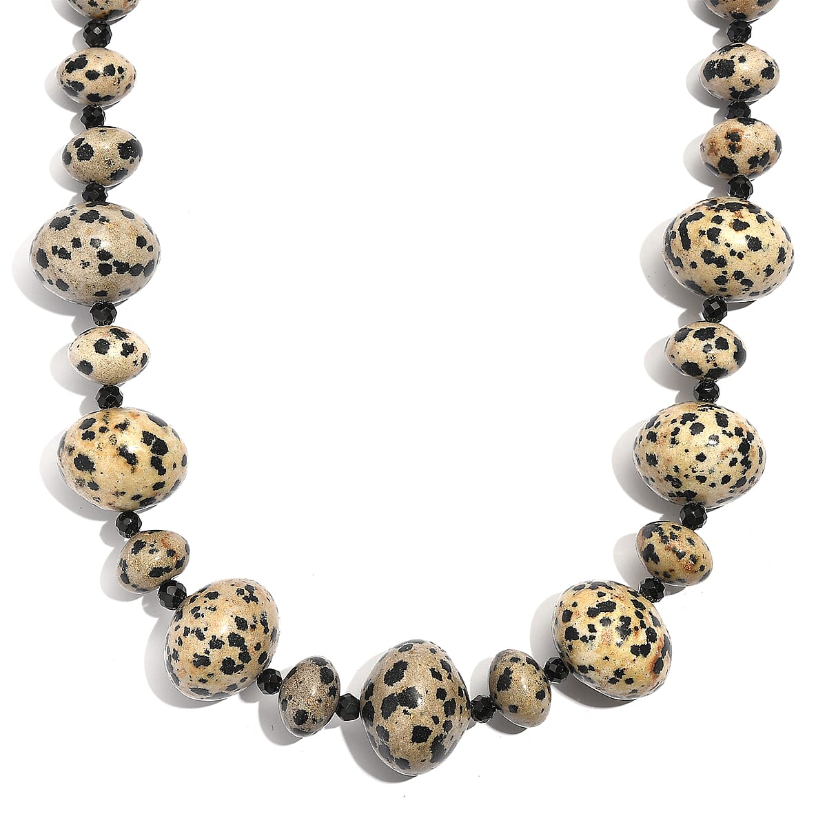 EverTrue Dalmation Jasper and Thai Black Spinel 518.00 ctw Beaded Necklace 18 Inches in Platinum Bond image number 0