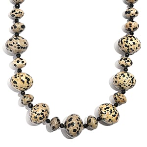 EverTrue Dalmation Jasper and Thai Black Spinel 518.00 ctw Beaded Necklace 18 Inches in Platinum Bond