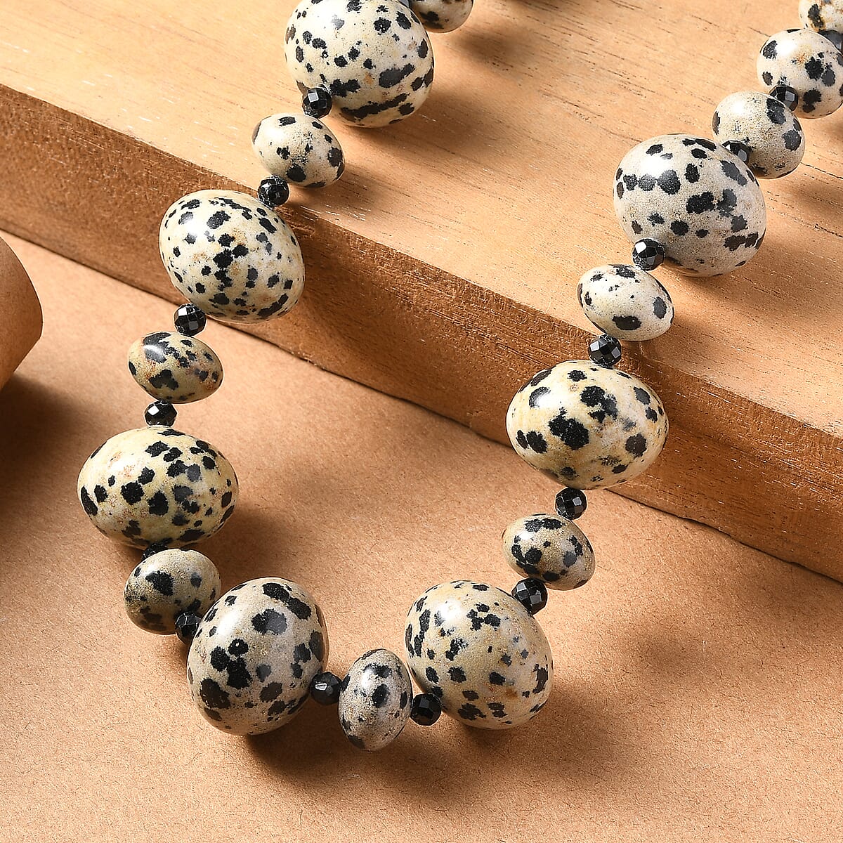 EverTrue Dalmation Jasper and Thai Black Spinel 518.00 ctw Beaded Necklace 18 Inches in Platinum Bond image number 1