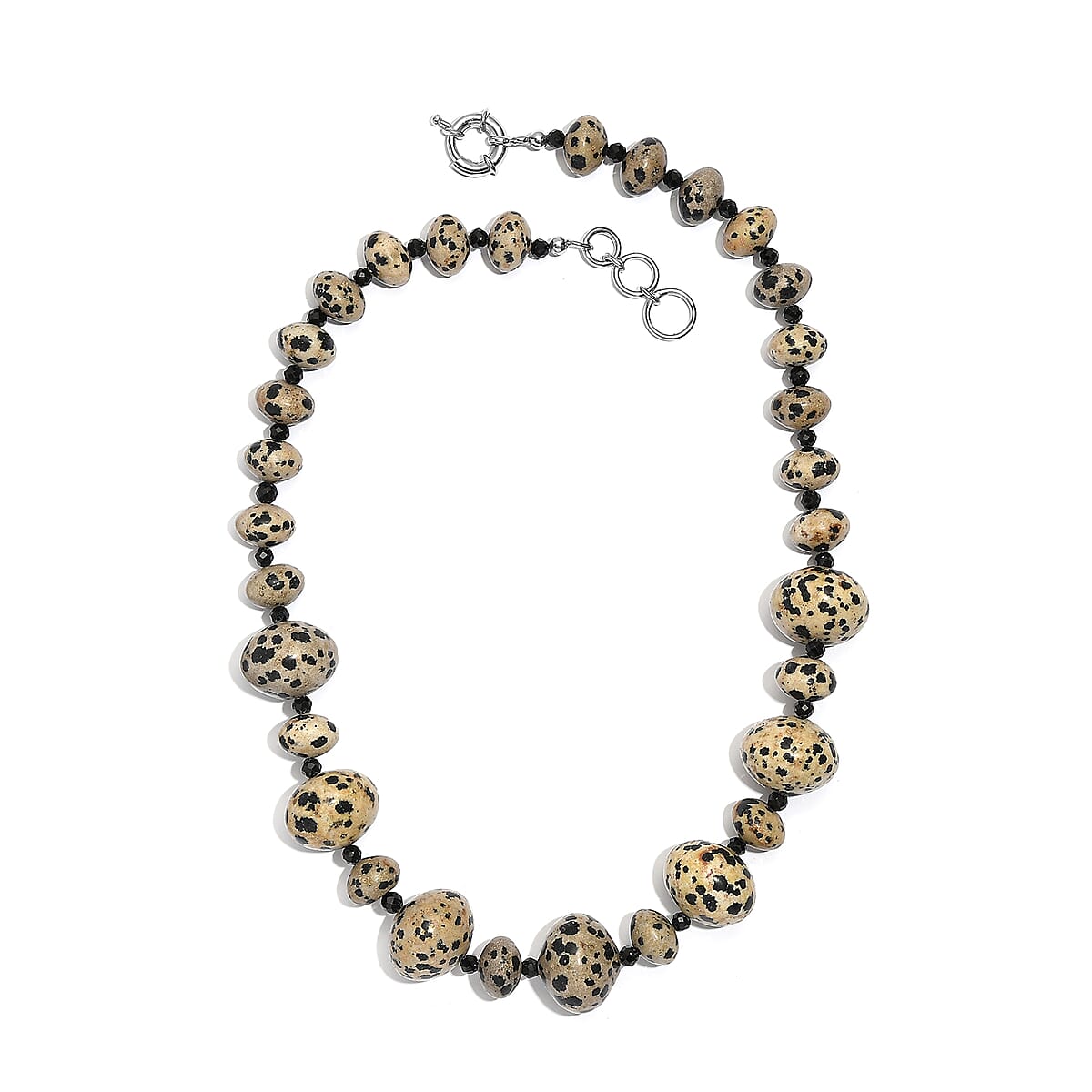 EverTrue Dalmation Jasper and Thai Black Spinel 518.00 ctw Beaded Necklace 18 Inches in Platinum Bond image number 3