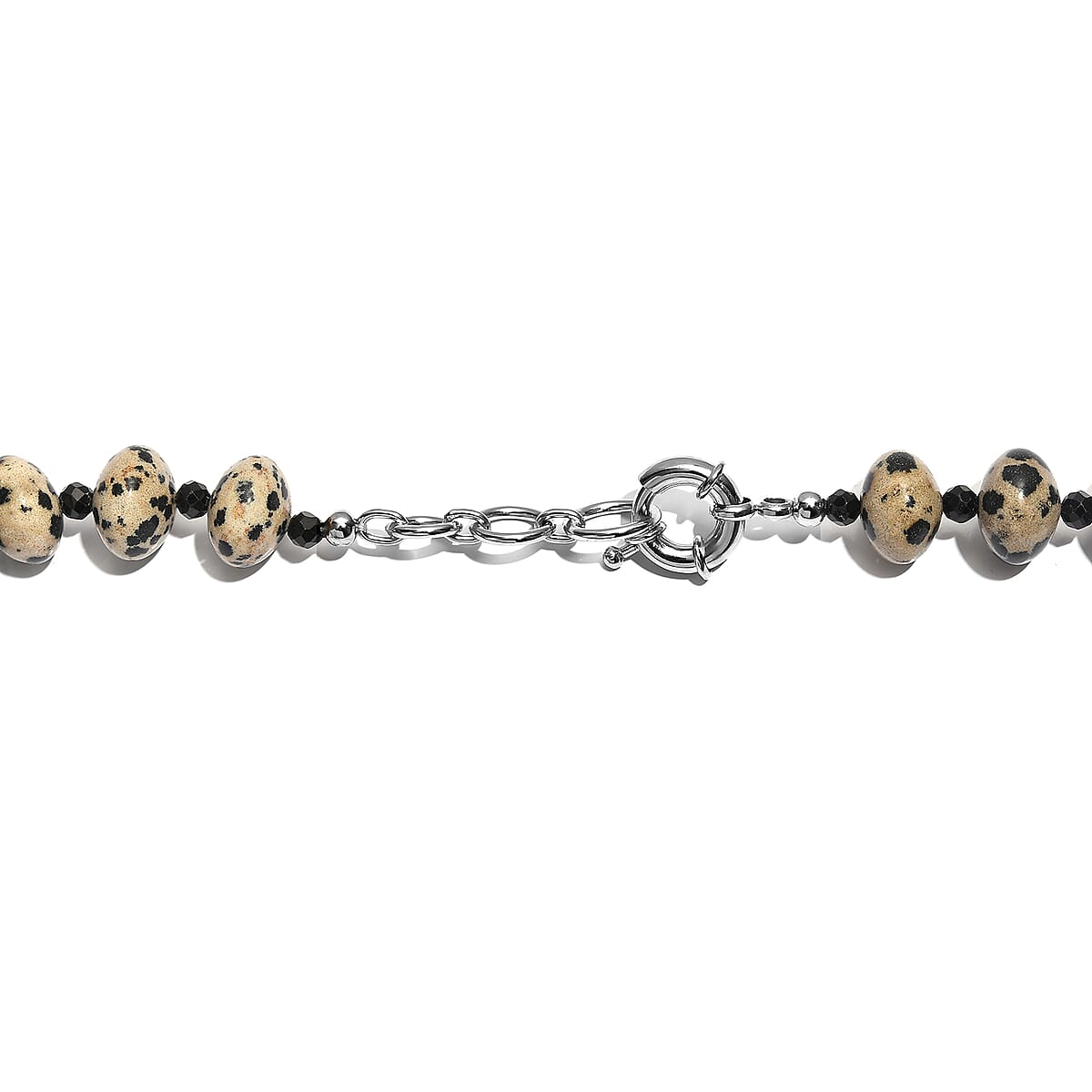 EverTrue Dalmation Jasper and Thai Black Spinel 518.00 ctw Beaded Necklace 18 Inches in Platinum Bond image number 4