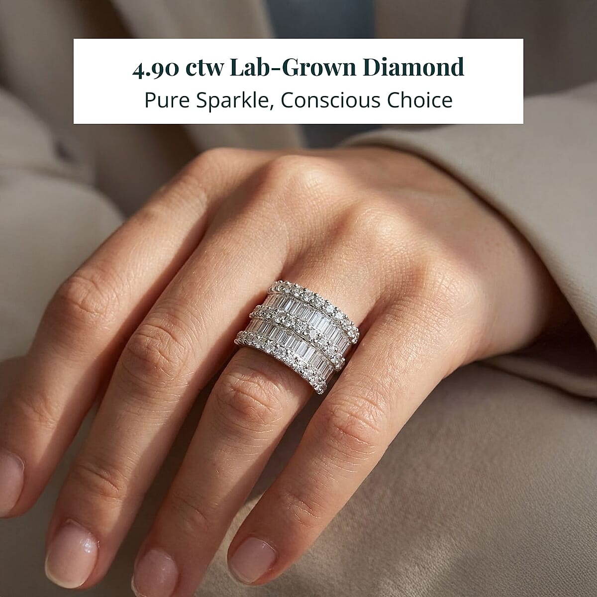 Luxuriant Lab Grown Diamond Ring in Sterling Silver 4.90 ctw (Size 5.0) image number 1