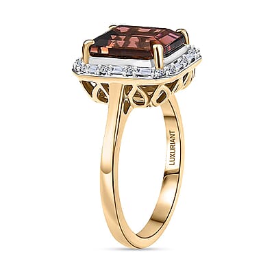 10K Yellow Gold AAA Byzantine Tourmaline, Luxuriant Lab Grown Diamond (G-H, SI) (0.20 cts) Ring (Size 12.0) 3.84 ctw