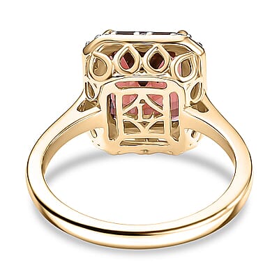 10K Yellow Gold AAA Byzantine Tourmaline, Luxuriant Lab Grown Diamond (G-H, SI) (0.20 cts) Ring (Size 5.0) 3.84 ctw