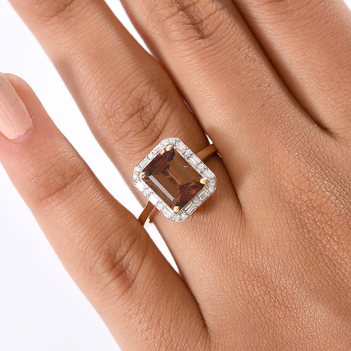 AAA Byzantine Tourmaline and G-H SI Luxuriant Lab Grown Diamond 3.84 ctw Ring in 10K Yellow Gold (Size 7.0) image number 2