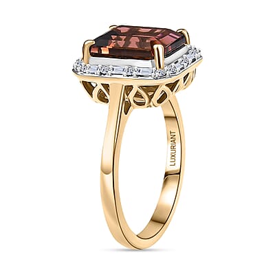 Certified & Appraised AAA Byzantine Tourmaline and G-H SI Luxuriant Lab Grown Diamond 3.84 ctw Ring in 10K Yellow Gold (Size 7.0)