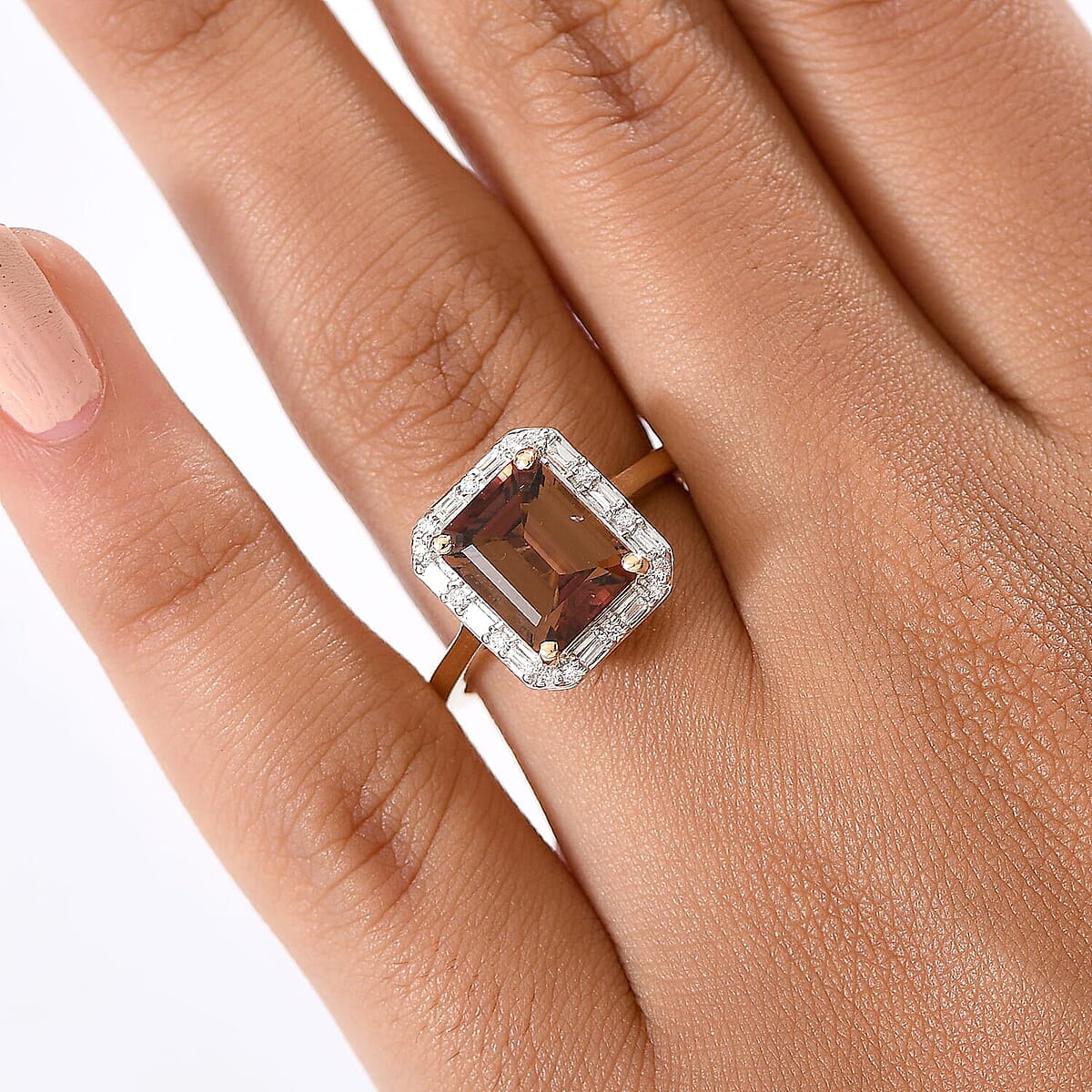 10K Yellow Gold AAA Byzantine Tourmaline, Luxuriant Lab Grown Diamond (G-H, SI) (0.20 cts) Ring (Size 8.5) 3.84 ctw image number 2