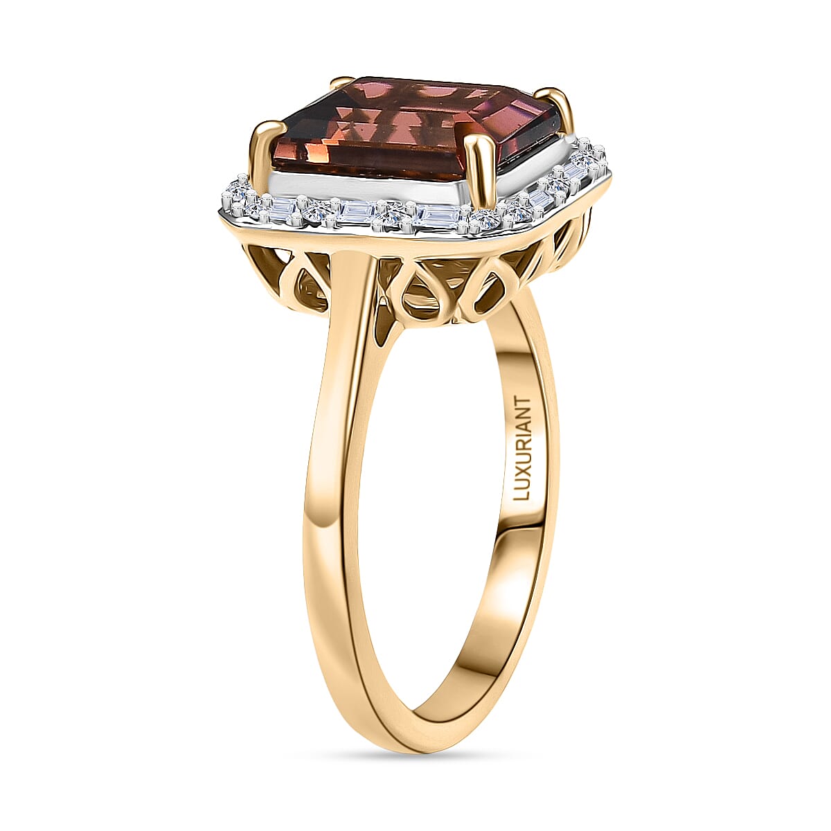 Certified & Appraised AAA Byzantine Tourmaline and G-H SI Luxuriant Lab Grown Diamond 3.84 ctw Ring in 10K Yellow Gold (Size 9.0) image number 3