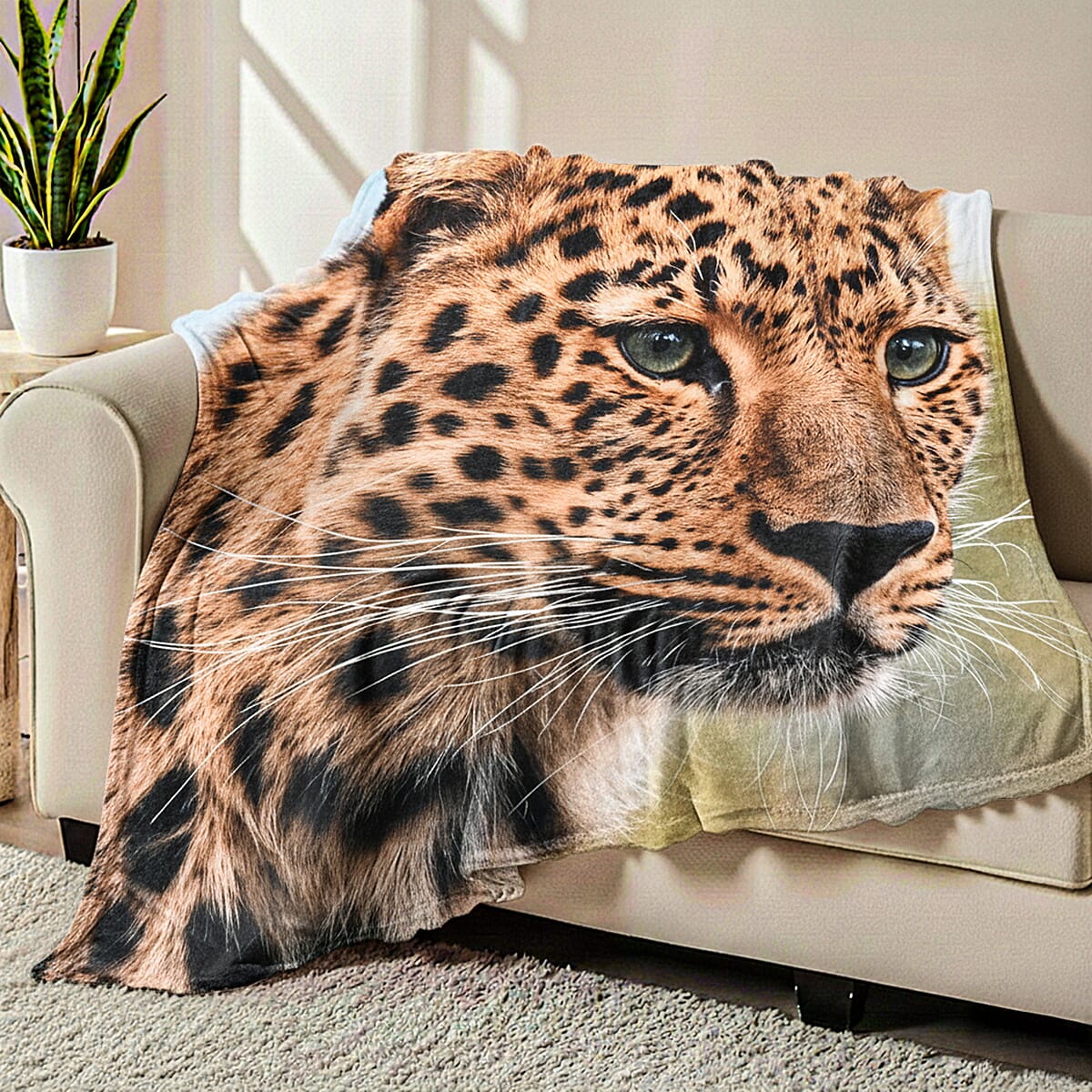 Livmore Yellow Leopard Pattern Digital Printed Flannel Blanket image number 2