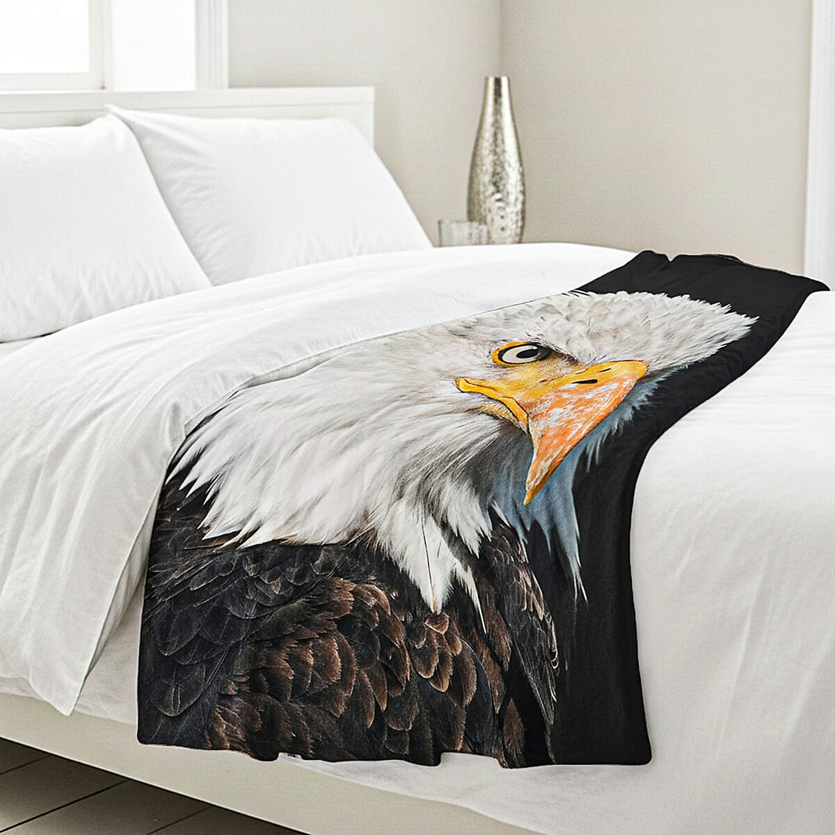 Livmore White Eagle Pattern Digital Printed Flannel Blanket image number 1