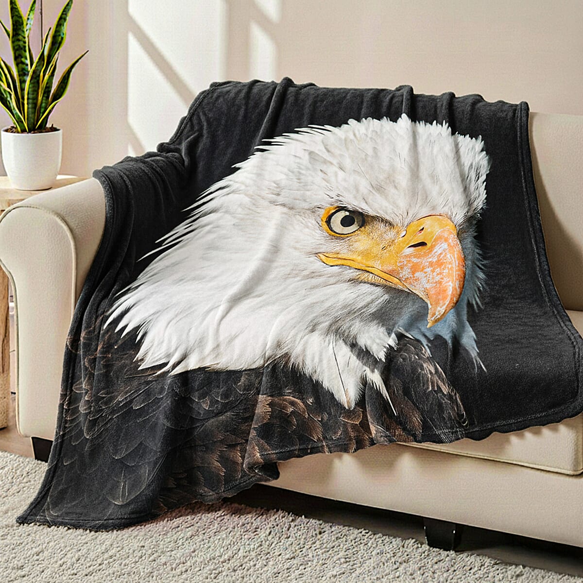 Livmore White Eagle Pattern Digital Printed Flannel Blanket image number 2