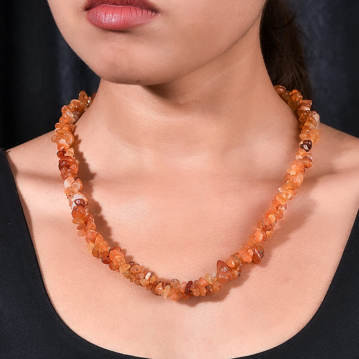 EverTrue Carnelian 375.00 ctw Chips Necklace in Platinum Bond 20 Inches image number 2