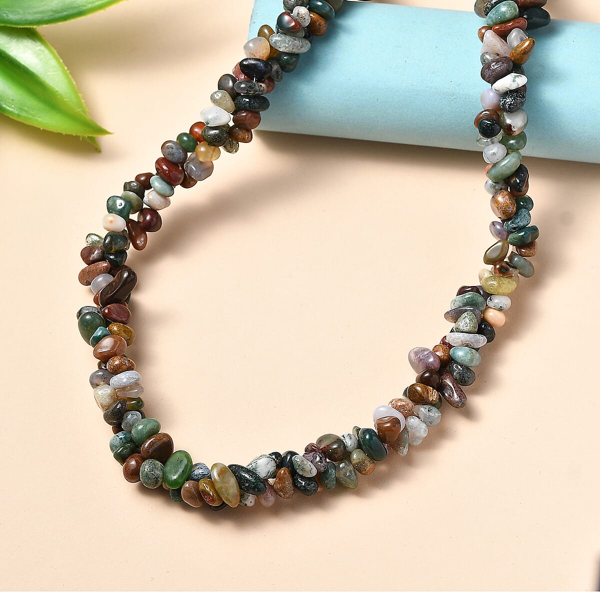EverTrue Indian Agate 365.00 ctw Chips Necklace in Platinum Bond 20 Inches image number 1