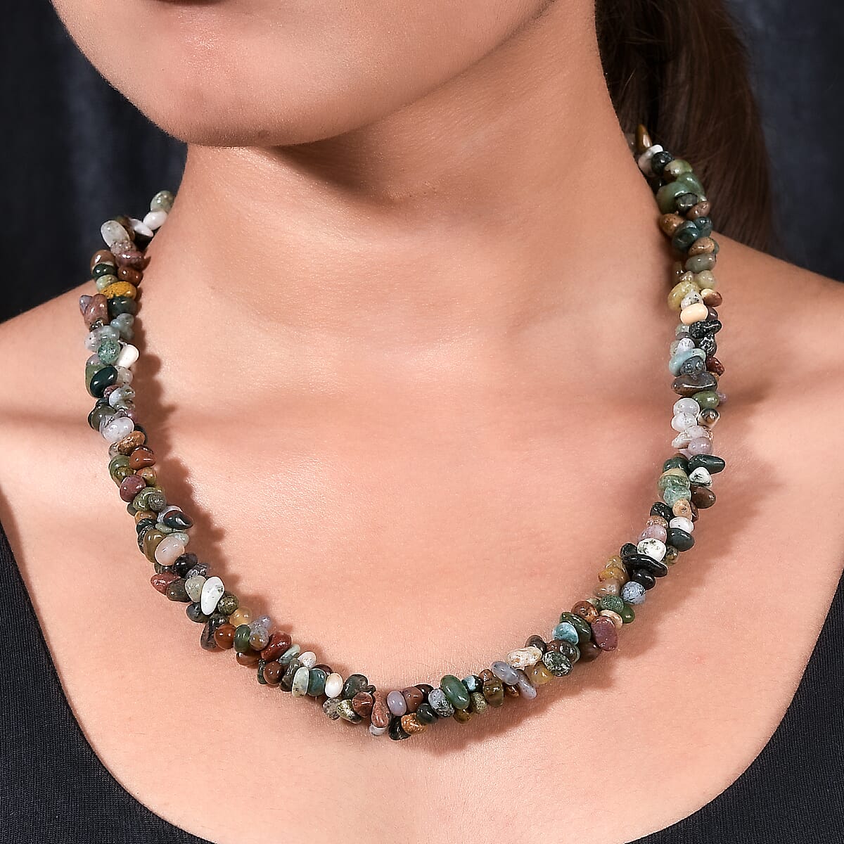 EverTrue Indian Agate 365.00 ctw Chips Necklace in Platinum Bond 20 Inches image number 2