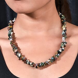 EverTrue Indian Agate 365.00 ctw Chips Necklace in Platinum Bond 20 Inches