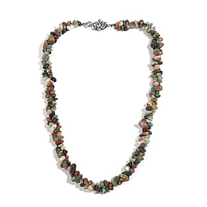 EverTrue Indian Agate 365.00 ctw Chips Necklace in Platinum Bond 20 Inches
