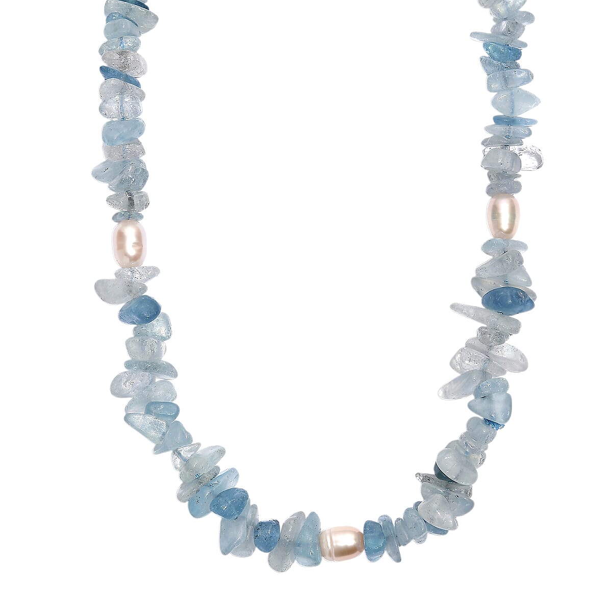 Aquamarine Chips 275.00 ctw and Freshwater Pearl Necklace 28 Inches image number 0