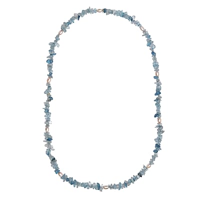 Aquamarine Chips 275.00 ctw and Freshwater Pearl Necklace 28 Inches