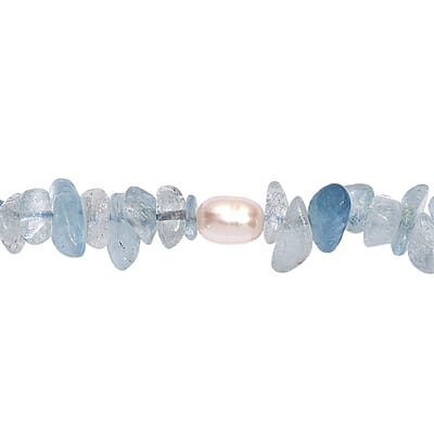 Aquamarine Chips 275.00 ctw and Freshwater Pearl Necklace 28 Inches