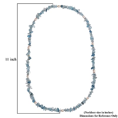 Aquamarine Chips 275.00 ctw and Freshwater Pearl Necklace 28 Inches