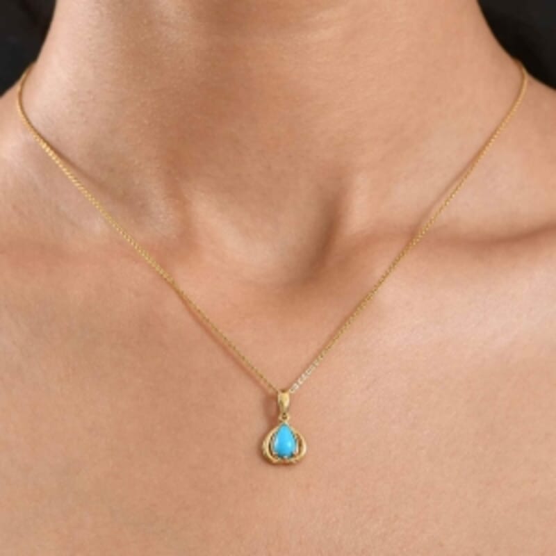 D'Joy Sleeping Beauty Turquoise 0.95 ctw Pendant in 18K Vermeil Yellow Gold Over Sterling Silver