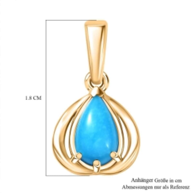 D'Joy Sleeping Beauty Turquoise 0.95 ctw Pendant in 18K Vermeil Yellow Gold Over Sterling Silver