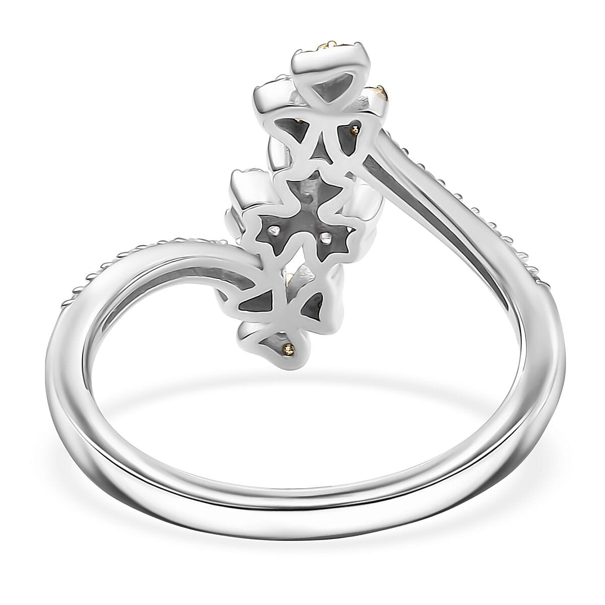 Luxuriant Lab Grown Yellow Diamond, Lab Grown Diamond (VS) Floral Ring in Rhodium Over Sterling Silver 0.33 ctw (Size 6.0)