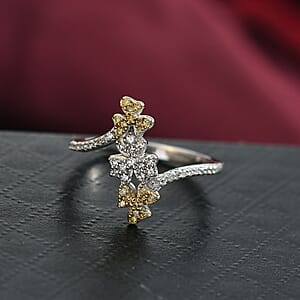 Luxuriant Lab Grown Yellow Diamond, Lab Grown Diamond (VS) Floral Ring in Rhodium Over Sterling Silver 0.33 ctw (Size 7.0)