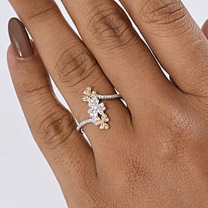 Luxuriant Lab Grown Yellow Diamond, Lab Grown Diamond (VS) Floral Ring in Rhodium Over Sterling Silver 0.33 ctw (Size 7.0)