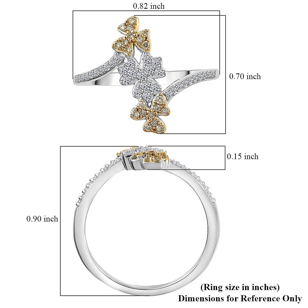 Luxuriant Lab Grown Yellow Diamond (IR) and Lab Grown Diamond VS 0.33 ctw Tri-floral Ring in Rhodium Over Sterling Silver (Size 7.0) image number 5