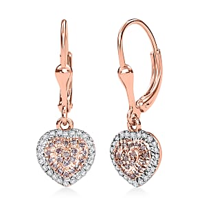 D'Joy Natural Pink and White Diamond I3 0.33 ctw Heart Earrings in 18K Vermeil Rose Gold Over Sterling Silver
