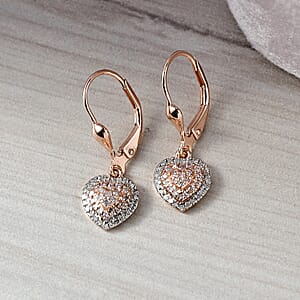 D'Joy Natural Pink and White Diamond I3 0.33 ctw Heart Earrings in 18K Vermeil Rose Gold Over Sterling Silver