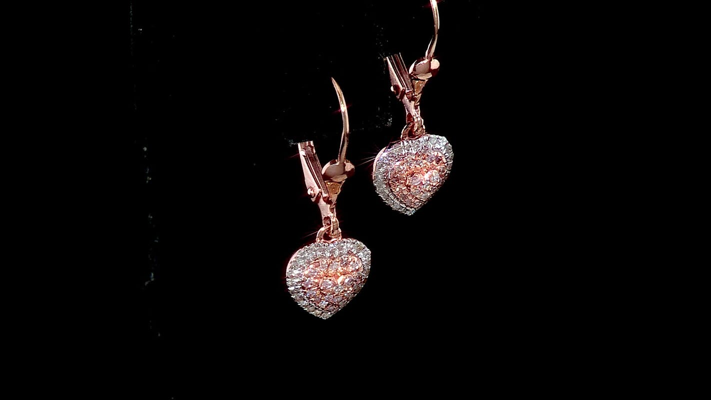 D'Joy Natural Pink and White Diamond I3 0.33 ctw Heart Earrings in 18K Vermeil Rose Gold Over Sterling Silver