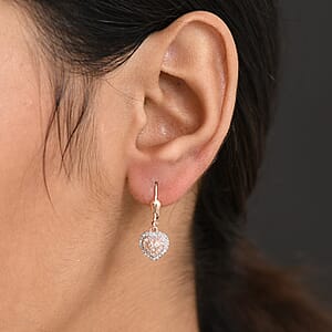 D'Joy Natural Pink and White Diamond I3 0.33 ctw Heart Earrings in 18K Vermeil Rose Gold Over Sterling Silver