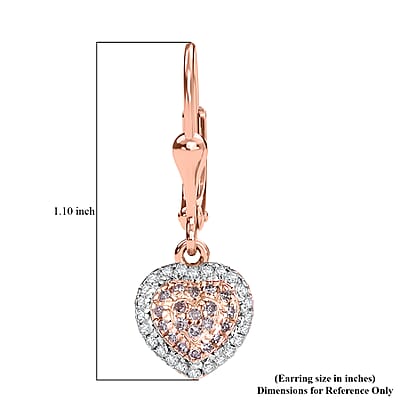 D'Joy Natural Pink and White Diamond I3 0.33 ctw Heart Earrings in 18K Vermeil Rose Gold Over Sterling Silver