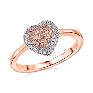 D'Joy Natural Pink and White Diamond (I3) Heart Ring in 18K Vermeil RG Over Sterling Silver (Size 10.0) 0.25 ctw