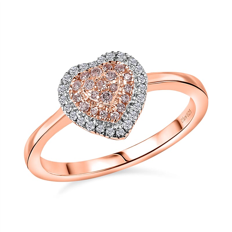 D'Joy Natural Pink and White Diamond I3 0.25 ctw Heart Ring in 18K Vermeil Rose Gold Over Sterling Silver (Size 10.0)