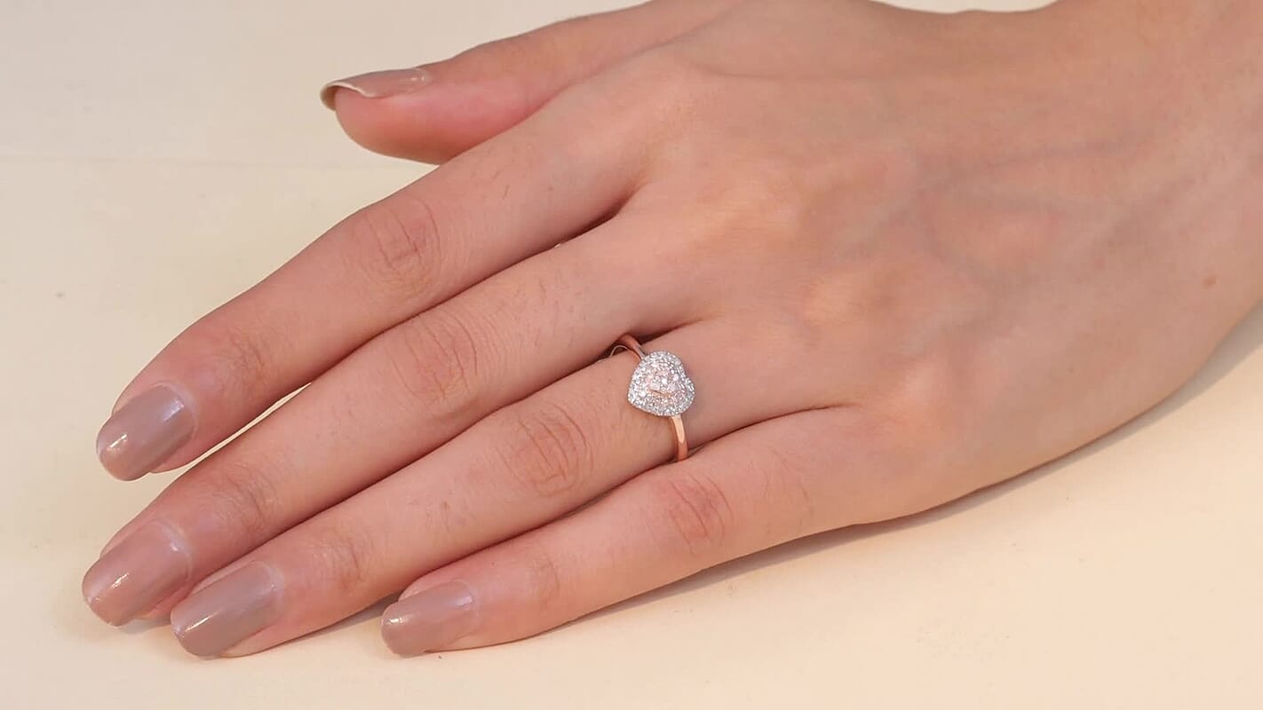D'Joy Natural Pink and White Diamond I3 0.25 ctw Heart Ring in 18K Vermeil Rose Gold Over Sterling Silver (Size 5.0)