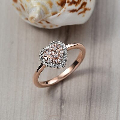 D'Joy Natural Pink and White Diamond I3 0.25 ctw Heart Ring in 18K Vermeil Rose Gold Over Sterling Silver (Size 10.0)